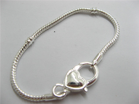 4Pcs Sliver Heart Clasp European Bracelet 22cm ac-str245 - Click Image to Close